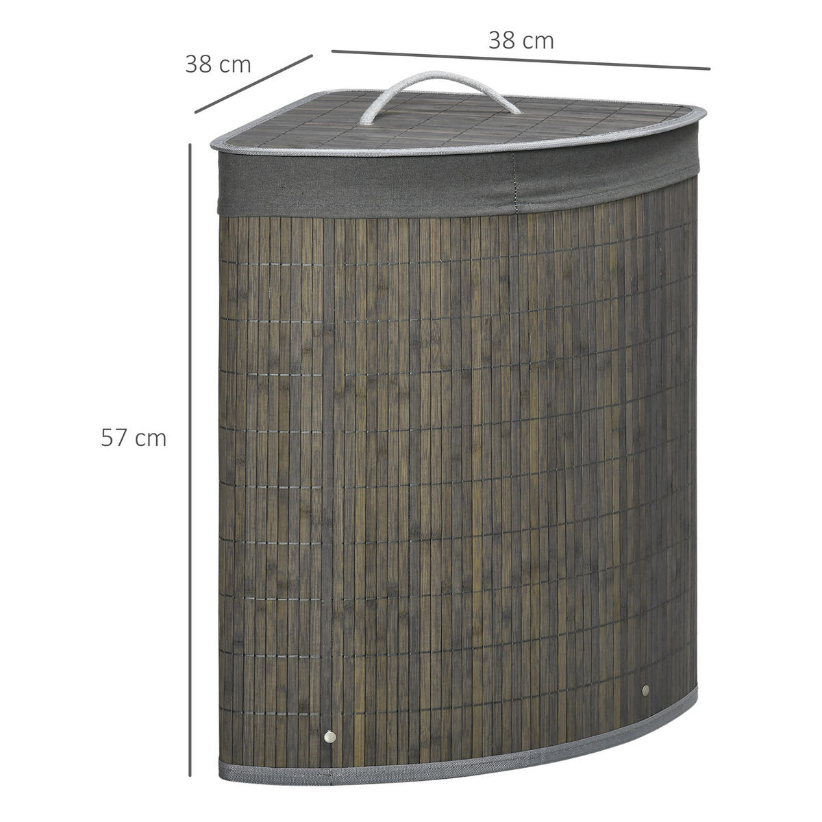 WÄSCHEKORB mit Deckel 55L, Bambus, Grau - Grau, Naturmaterialien (38/57/38cm) - HOMCOM