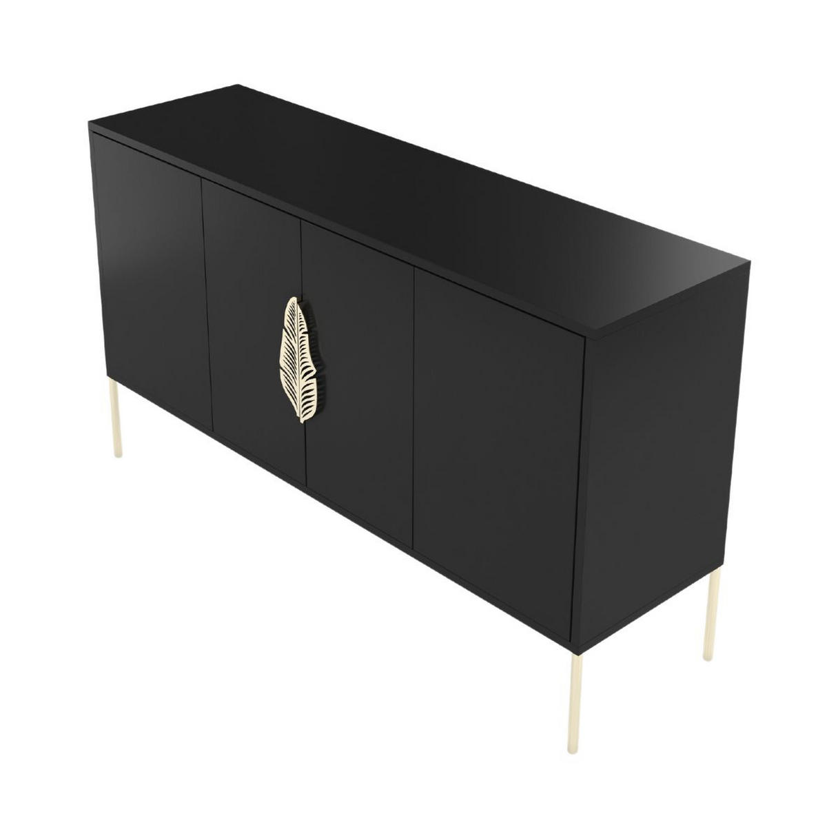 SIDEBOARD Merlin, Schwarz, Goldene Details - Goldfarben/Schwarz, Holzwerkstoff/Metall (138/79/40cm) - Skandica