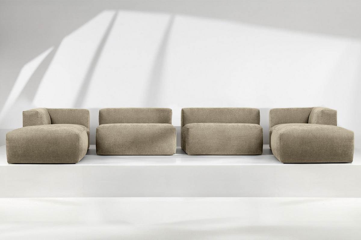 PANORAMA-ECKSOFA BUFFO 7/8 Sitzer mit extrem weicher Sitzfläche, Gewebestoff, sandfarben - Sandfarben, Textil (424/73/180cm) - KONSIMO®