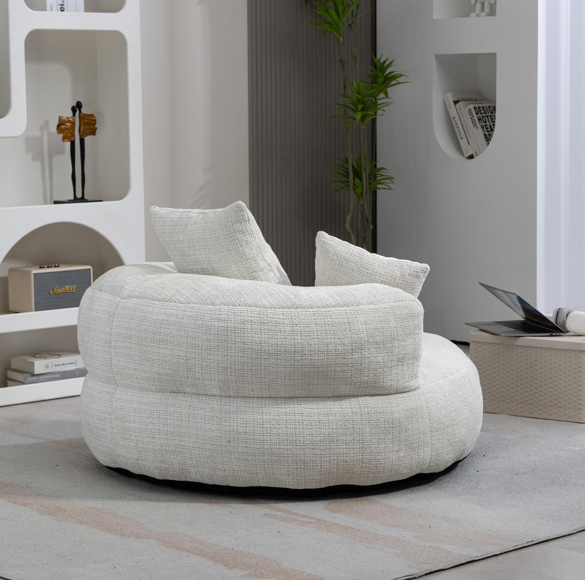 SITZSACK 108/108/52 cm mit hoher Rückenlehne und Armlehnen aus Chenille, Beige - Beige, Textil (108/52/108cm) - Modfu