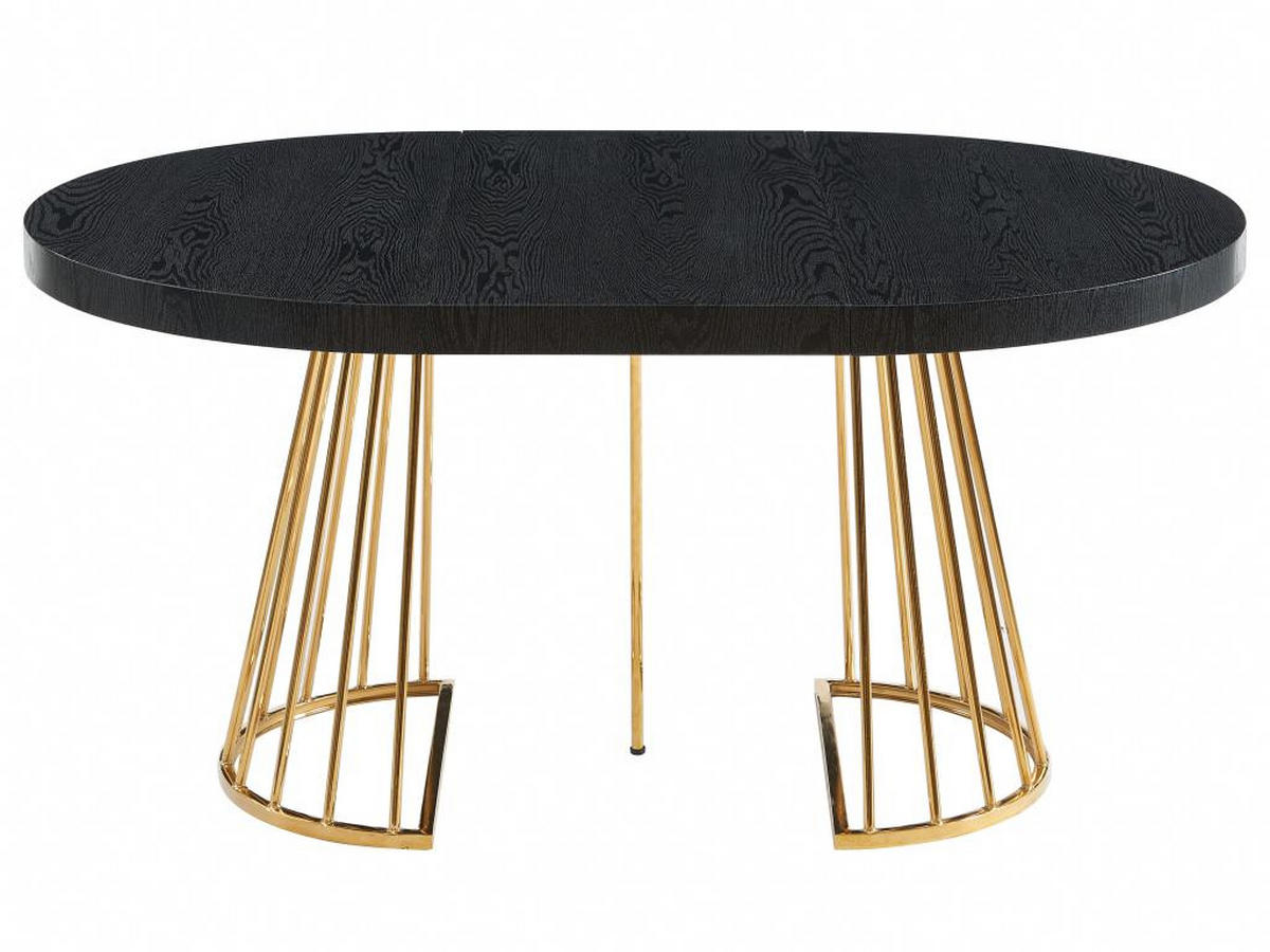 ESSTISCH ausziehbar - 2 bis 12 Personen - MDF & Stahl - Schwarz & Goldfarben - FIRELA - Schwarz, Holz (260/110/76cm) - Vente-Unique