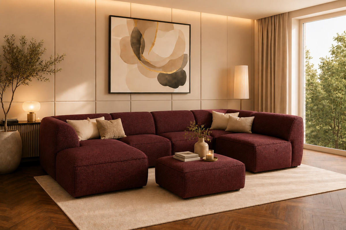 WOHNLANDSCHAFT MOVO - modulares Ecksofa bordeaux – modernes Design und flexible Gestaltung, links - Dunkelgrün/Bordeaux, Kunststoff/Textil (156/78/345cm) - KS Home Concept