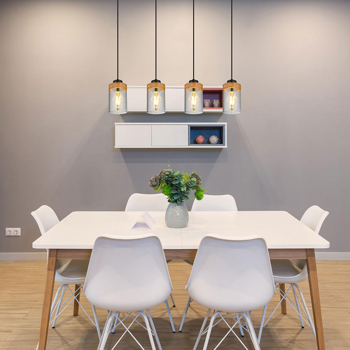 HÄNGELEUCHTE FINCA Metall Grau - Grau, Holz (82/10/150cm) - Globo Lighting