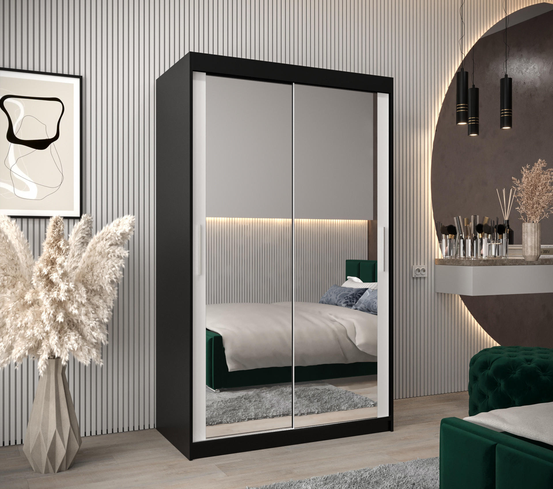 SCHWEBETÜRENSCHRANK 200/120/62 2-türig - Silberfarben/Schwarz, Holz/Kunststoff (120/200/62cm) - Abiks Möbel