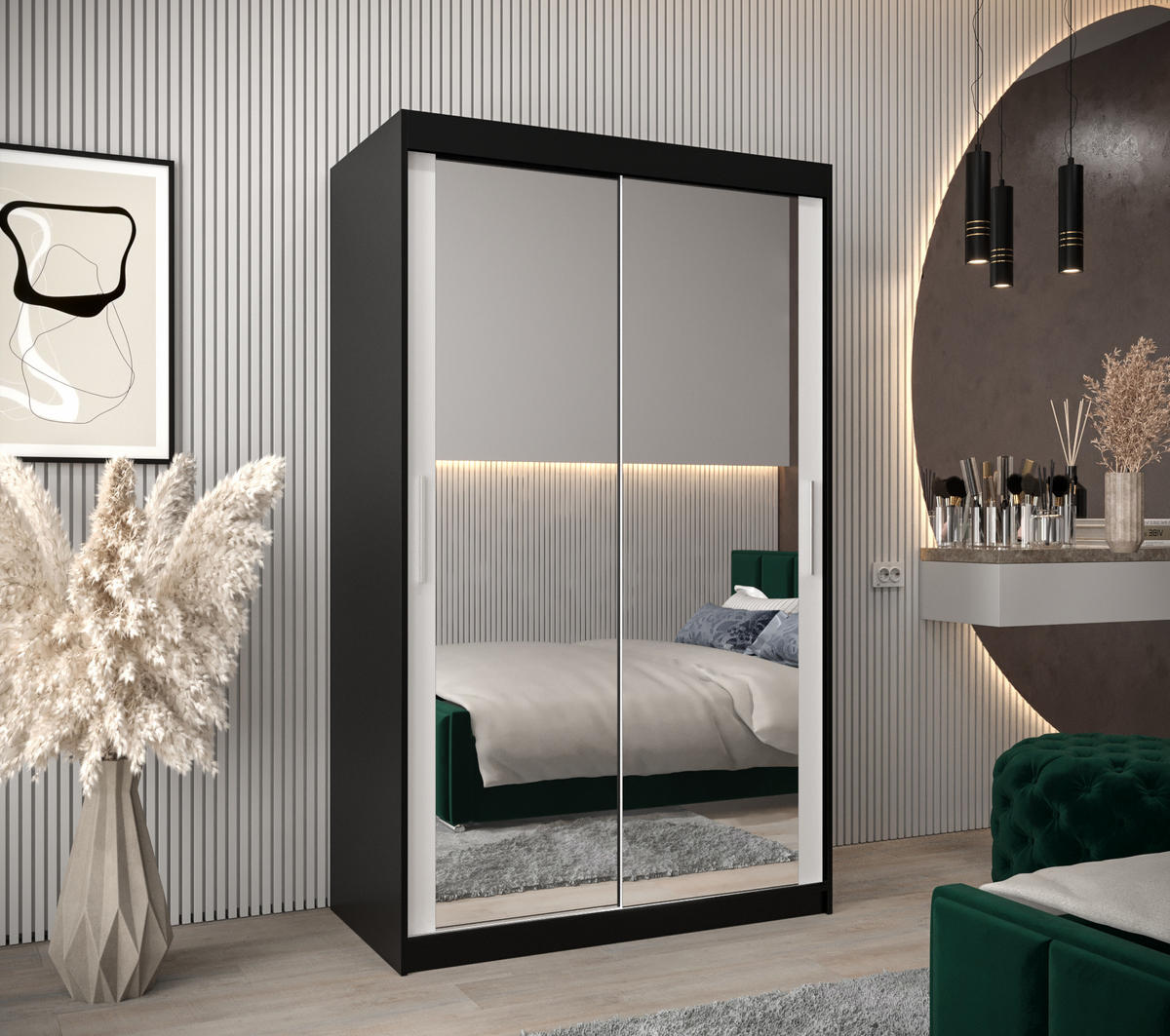 SCHWEBETÜRENSCHRANK 200/120/62 2-türig - Silberfarben/Schwarz, Holz/Kunststoff (120/200/62cm) - Abiks Möbel