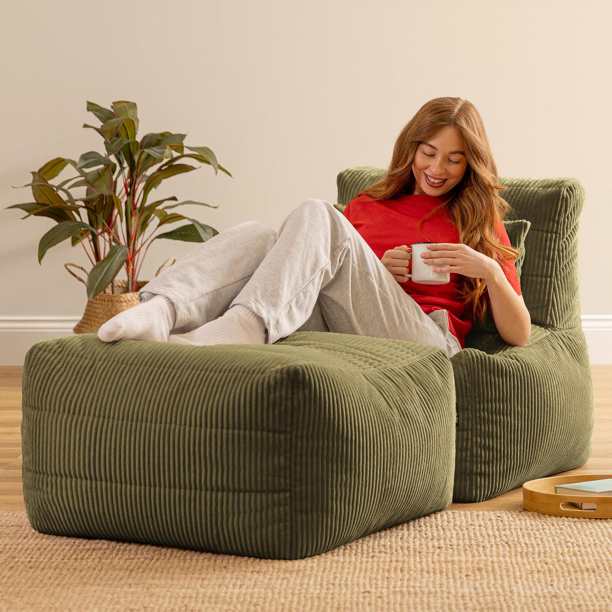 SITZSACK-SOFA 2-tlg. modular cord Noa - Salbeigrün, Textil (143/70/78cm) - icon