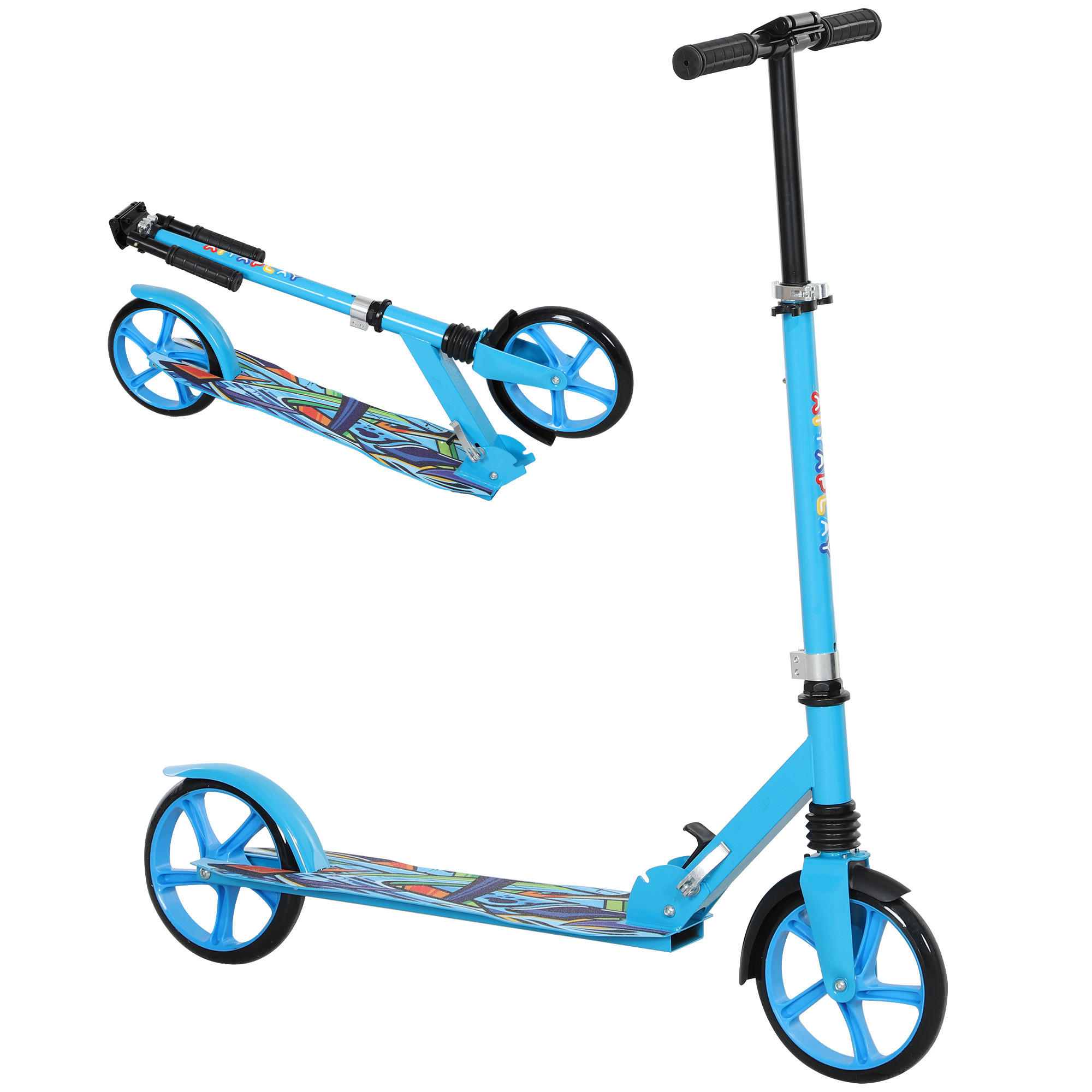 ROLLER Kinder Klappbar Kinderroller mit Verstellbare Lenkerhöhe, 2 Großen Rädern - Blau, Kunststoff/Metall (94/38/103cm) - AIYAPLAY