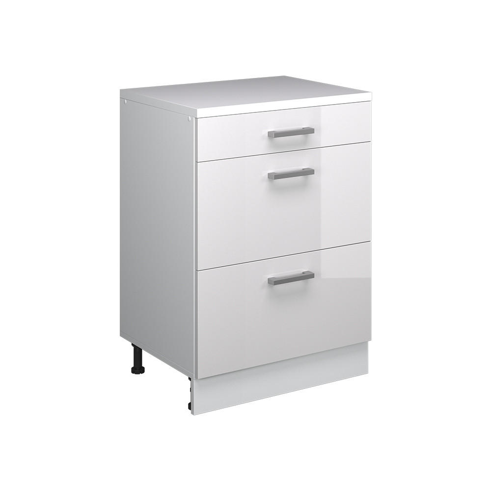COMODĂ DE EXTENSIE Rion, Alb lucios ridicat/Alb, 60 x 46 cm fără înclinare cu 3 sertare
