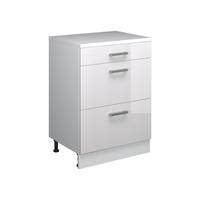 KUHINJSKA OMARA ZA POŠEVNE STREHE R-Line, Bela visok sijaj, 60 cm brez naklona z 3 predaloma - bela/visoki sijaj, leseni material (60/83.8/46cm) - Vicco
