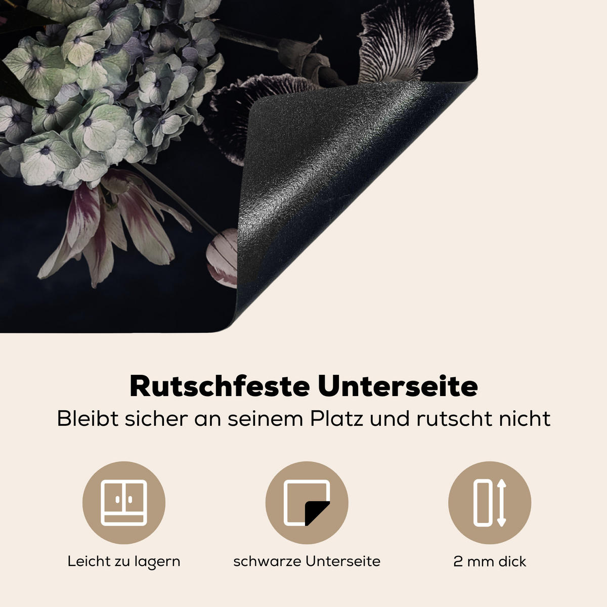 HERDABDECKPLATTE Blumen - Vintage - Pastell - Rosa - Weiß 71x52 cm - Altrosa, Kunststoff (71/0.2/52cm) - MuchoWow