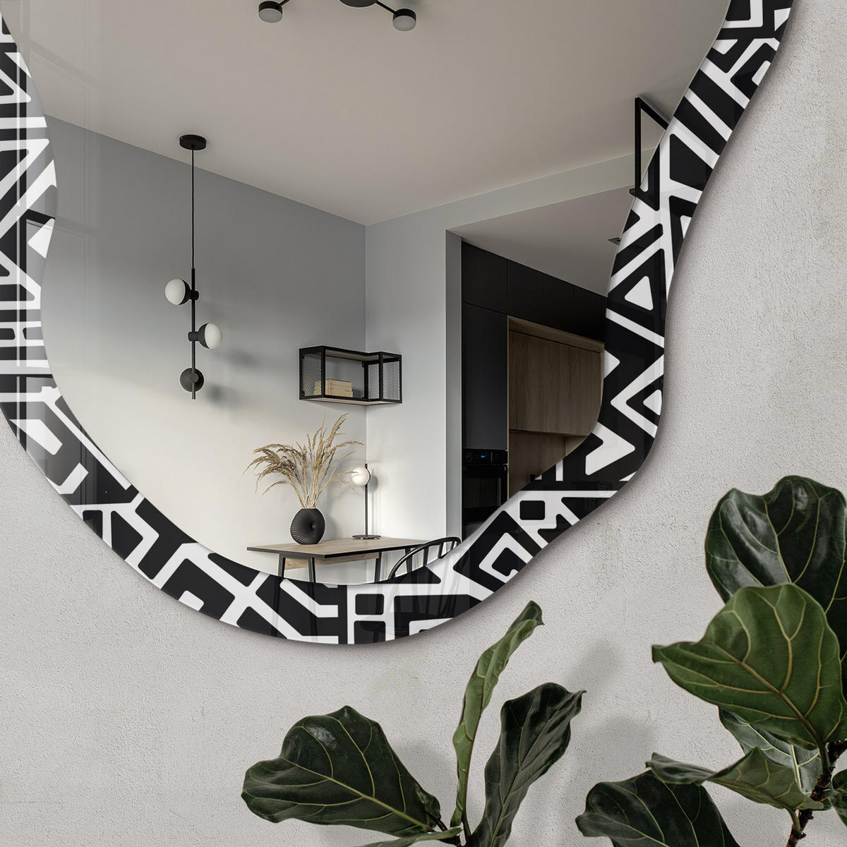 SPIEGEL 90x45 cm asymmetrisch mit Druck - Modernistisches Mosaik - Transparent, Glas (45/90/0.4cm) - TULUP