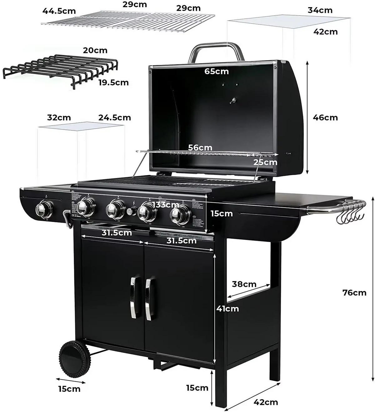 GASGRILL Stehender Grillrahmen Schwarz - Schwarz, Metall (42/133cm)