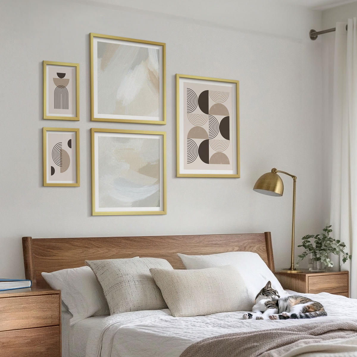 BILDER SET 5er Set - 50x50 cm & 20x30 cm & 40x60 cm Goldrahmen - Abstrakte geometrische Muster - Goldfarben, Kunststoff (40/60cm) - TULUP