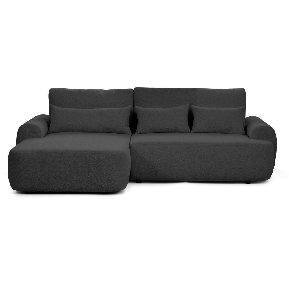 ECKSCHLAFSOFA Oliver im Bouclé-Gewebe, Schwarz, links - Schwarz, Textil (266/160cm) - Beautysofa