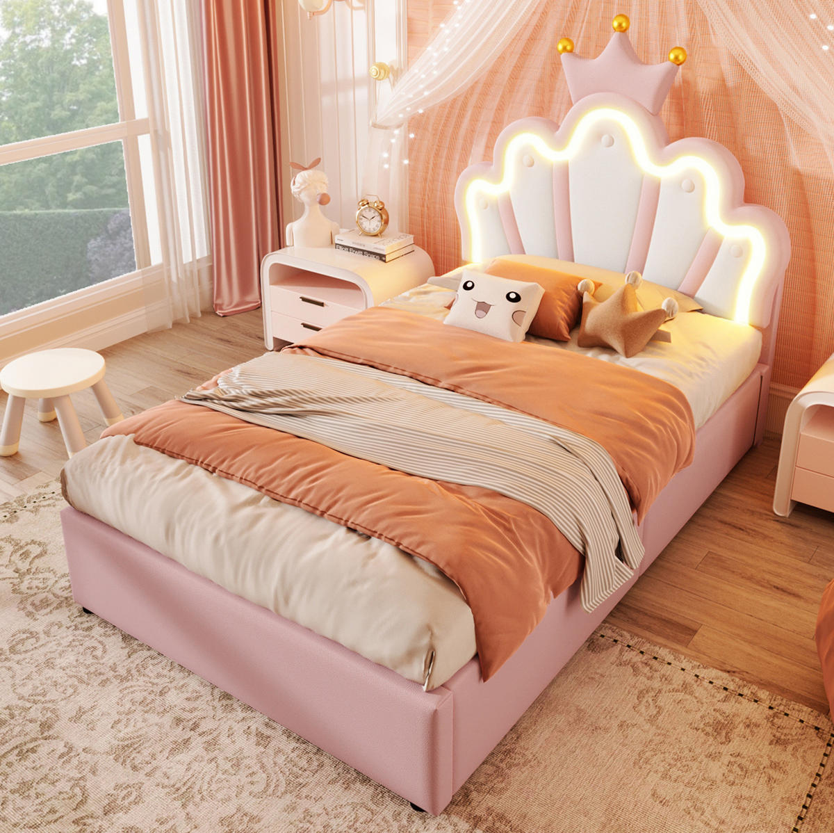 POLSTERBETT mit Bettkasten 90x200 cm PU Pink - Pink, Metall (90/200cm) - Meubliv