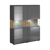 VITRÍNA Jules Šedá a dřevo - šedá, kompozitní dřevo (122/152/39cm) - Petits-meubles