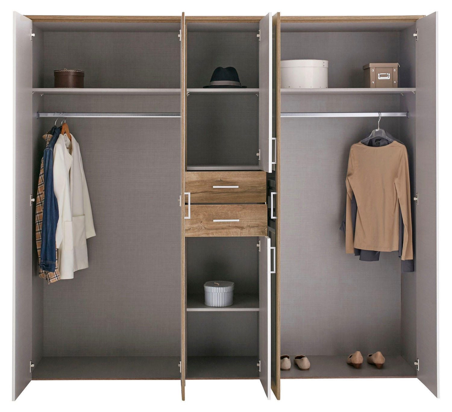 KLEIDERSCHRANK Diver weiß / Eiche Sägerau 270 / 58 / 207cm - Eichefarben/Weiß, Holz/Holzwerkstoff (270/207/58cm) - Wimex