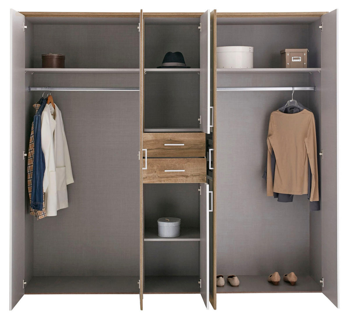 KLEIDERSCHRANK Diver weiß / Eiche Sägerau 270 / 58 / 207cm - Eichefarben/Weiß, Holz/Holzwerkstoff (270/207/58cm) - Wimex