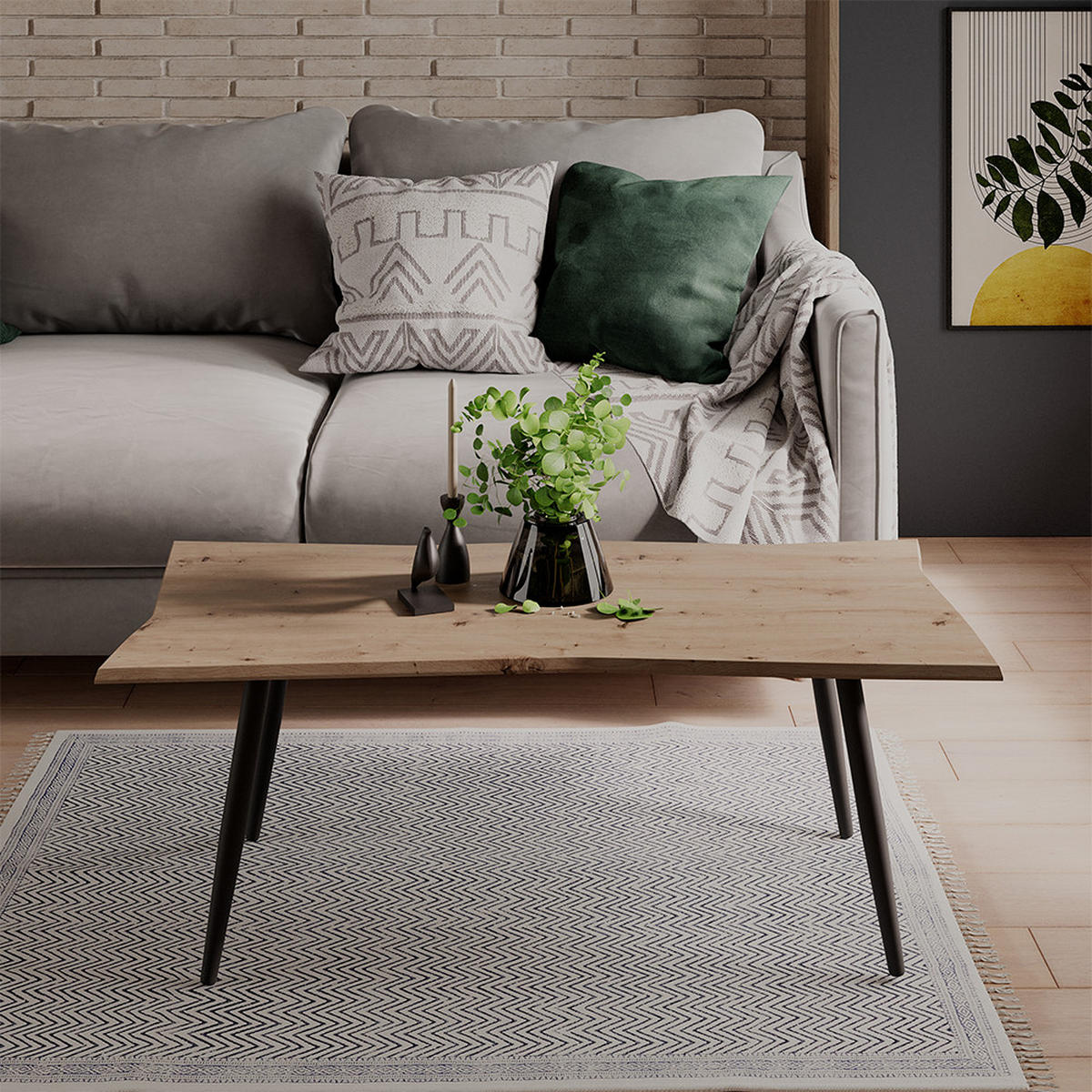 COUCHTISCH Yan Artisan 110 x 50 cm - Hellgrau, Holzwerkstoff (50/110/40cm) - Vicco