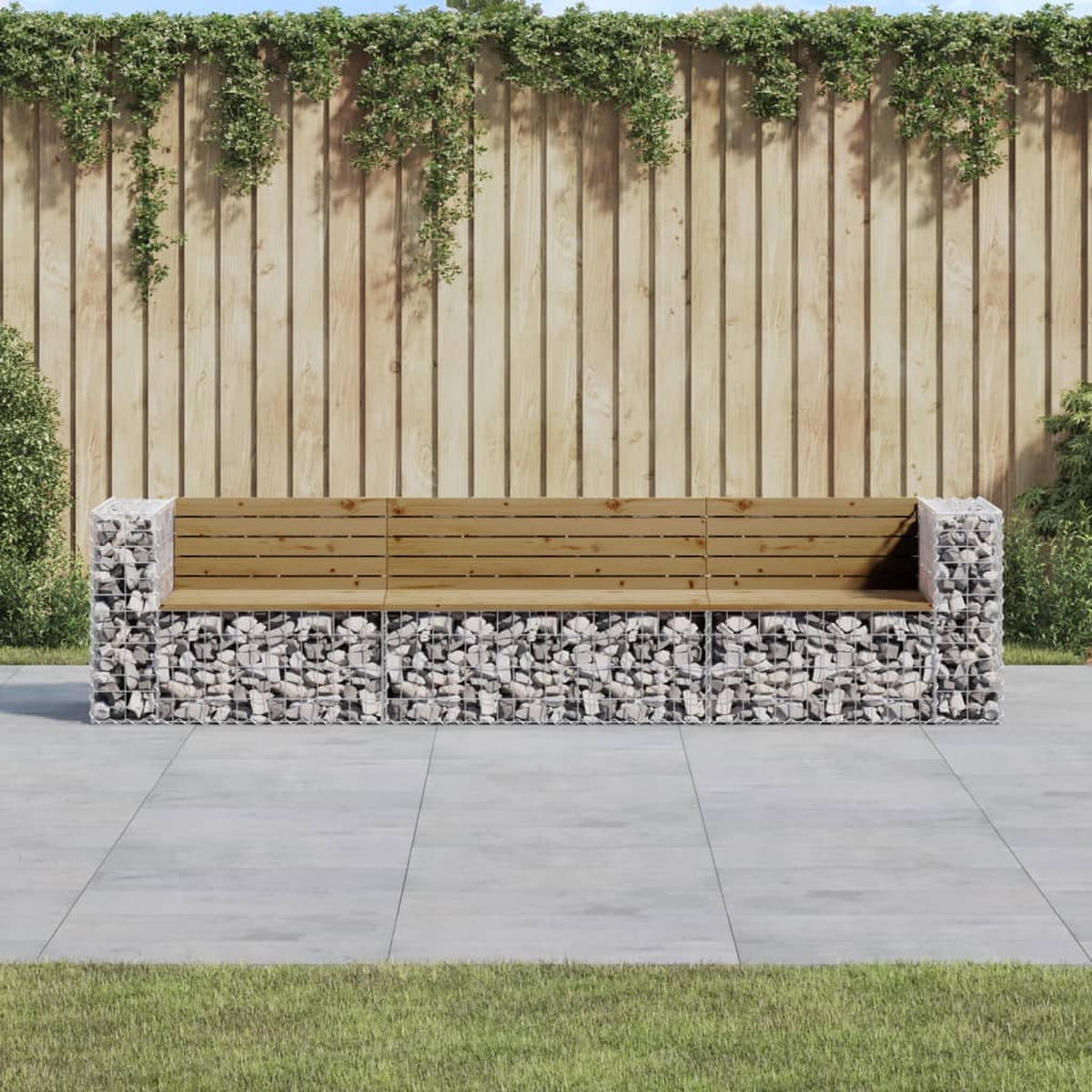 GARTENBANK Gabionen INO 287x71x65,5 cm Kiefernholz Braun - Silberfarben, Metall (287/65.5/71cm) - DELUKE