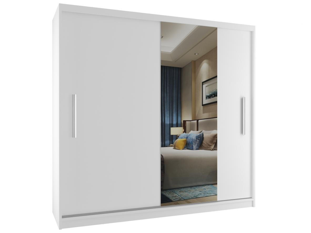 SCHWEBETÜRENSCHRANK Verona MSE, Weiß Matt, 200 cm, mit Spiegel - Weiß, Holz (200/216/60cm) - B BELINI GROUP