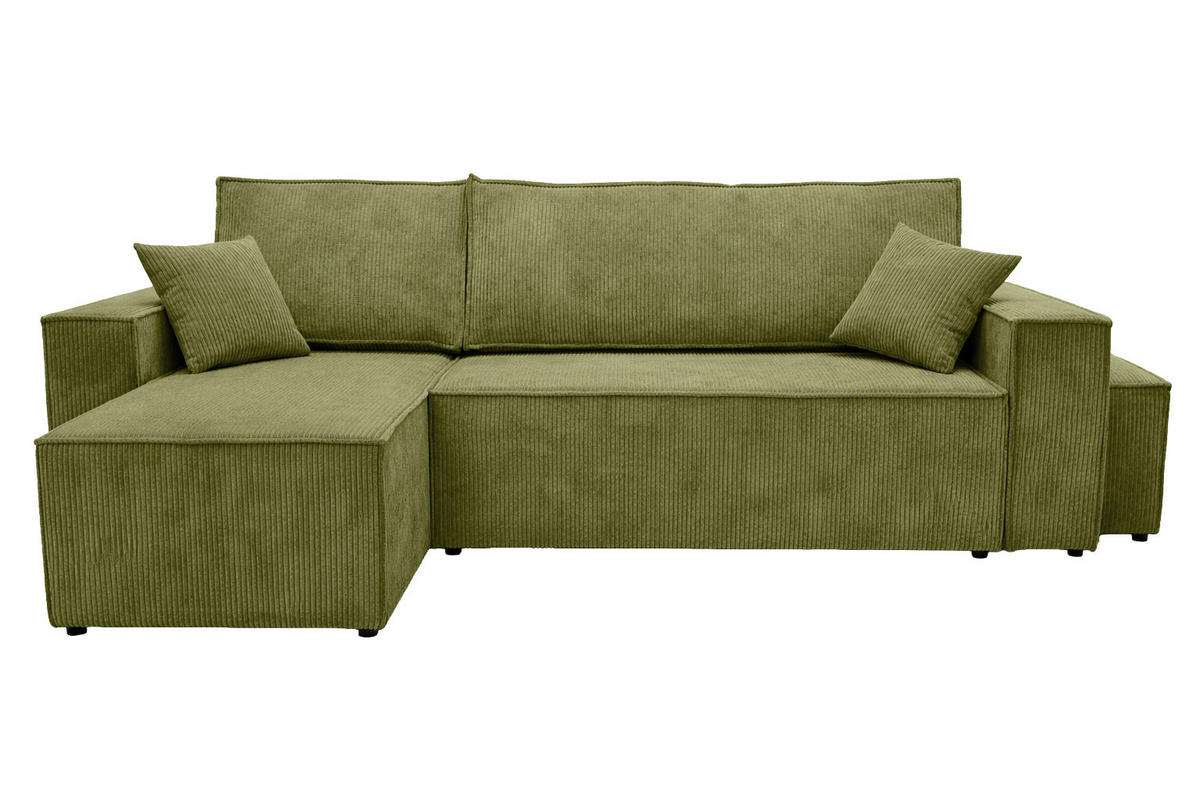 ECKSOFA Mit Schlaffunktion Und Pouf, Cordstoff Poso, Olive, Links, Best L Mit Pouf - Olivgrün, Holz (244/145cm) - Kaiser Möbel