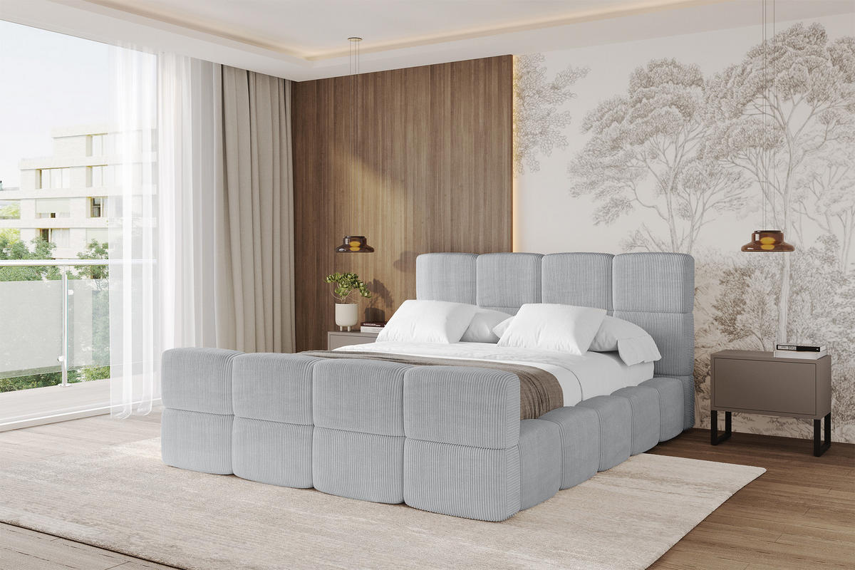 POLSTERBETT mit Bettkasten und Lattenrost, Bett mit Kopfteil, Boxbett ohne Matratze, Doppelbett mit Stauraum - NATA-Z 120x200 Grau - Graphitfarben, Holzwerkstoff/Textil (120/200cm) - ALTDECOR