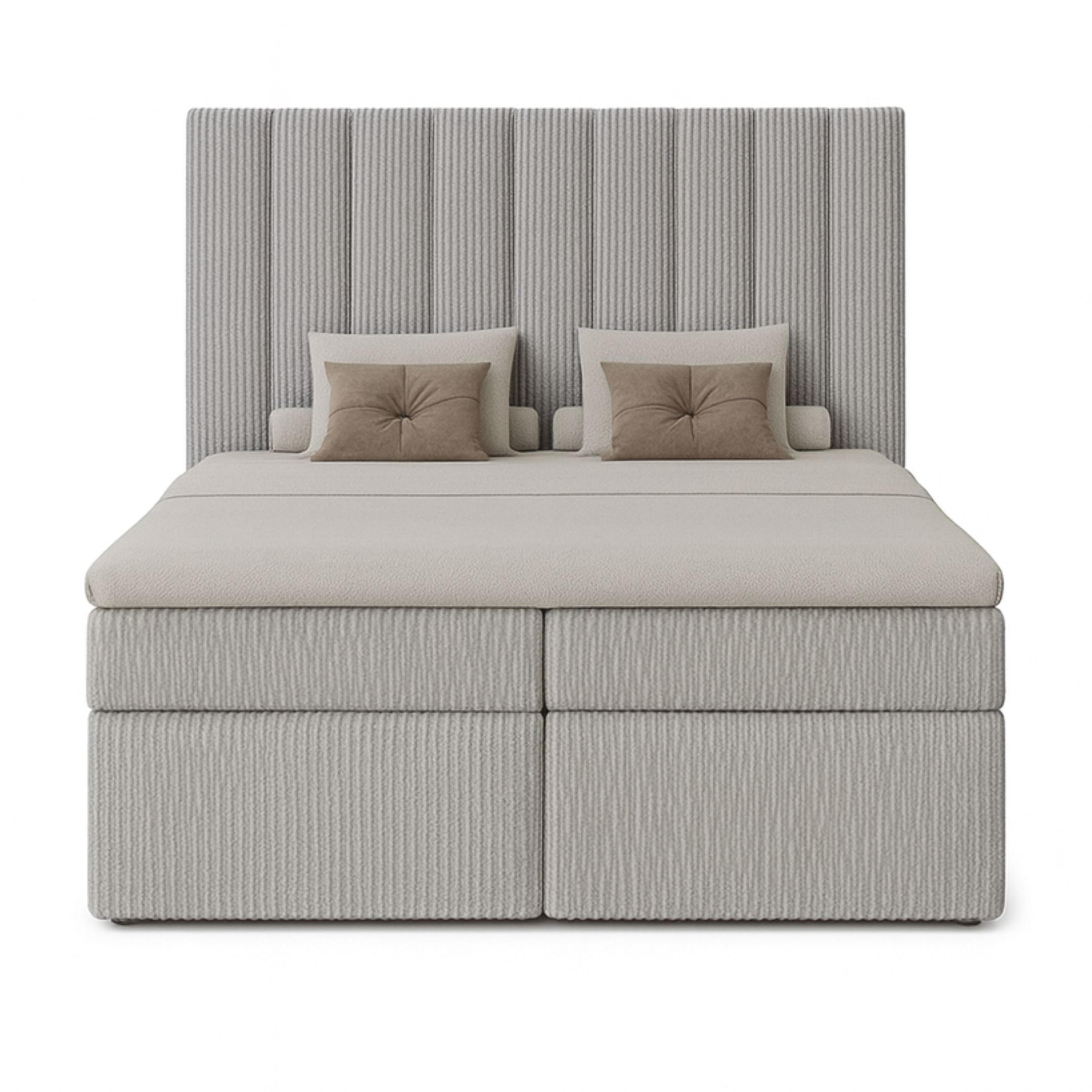 BOXBETT Nero mit 2 Bettkästen, 120x200, Farbe: Grau, Cordstoff, Doppelbett mit Bonell-Matratze - Grau, Holz/Kunststoff (120/200cm) - Marpur