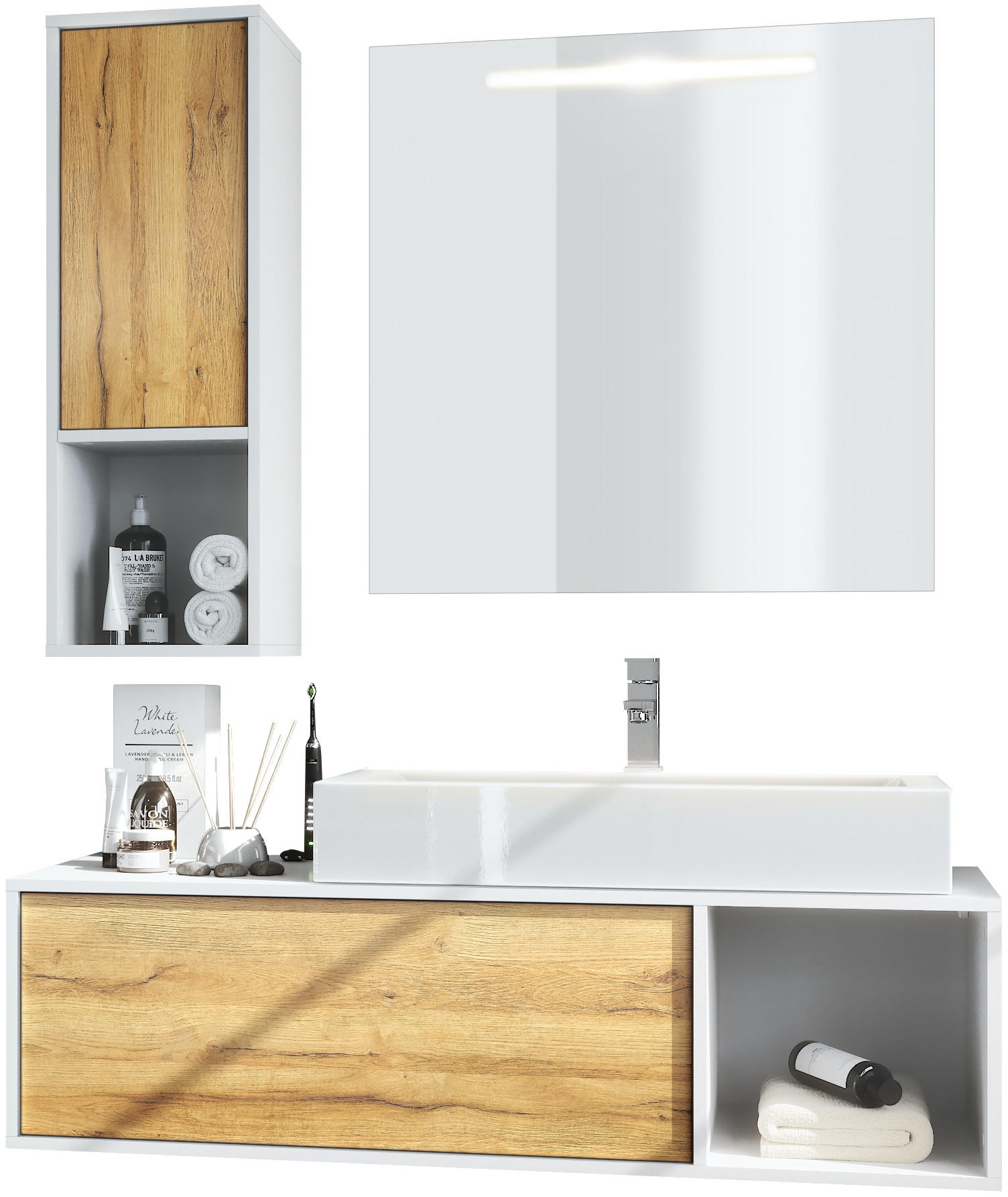 BADMÖBELSET La Costa Fronten in Eiche Natur - Eichefarben, Holzwerkstoff (126.5/190/46cm) - Vladon