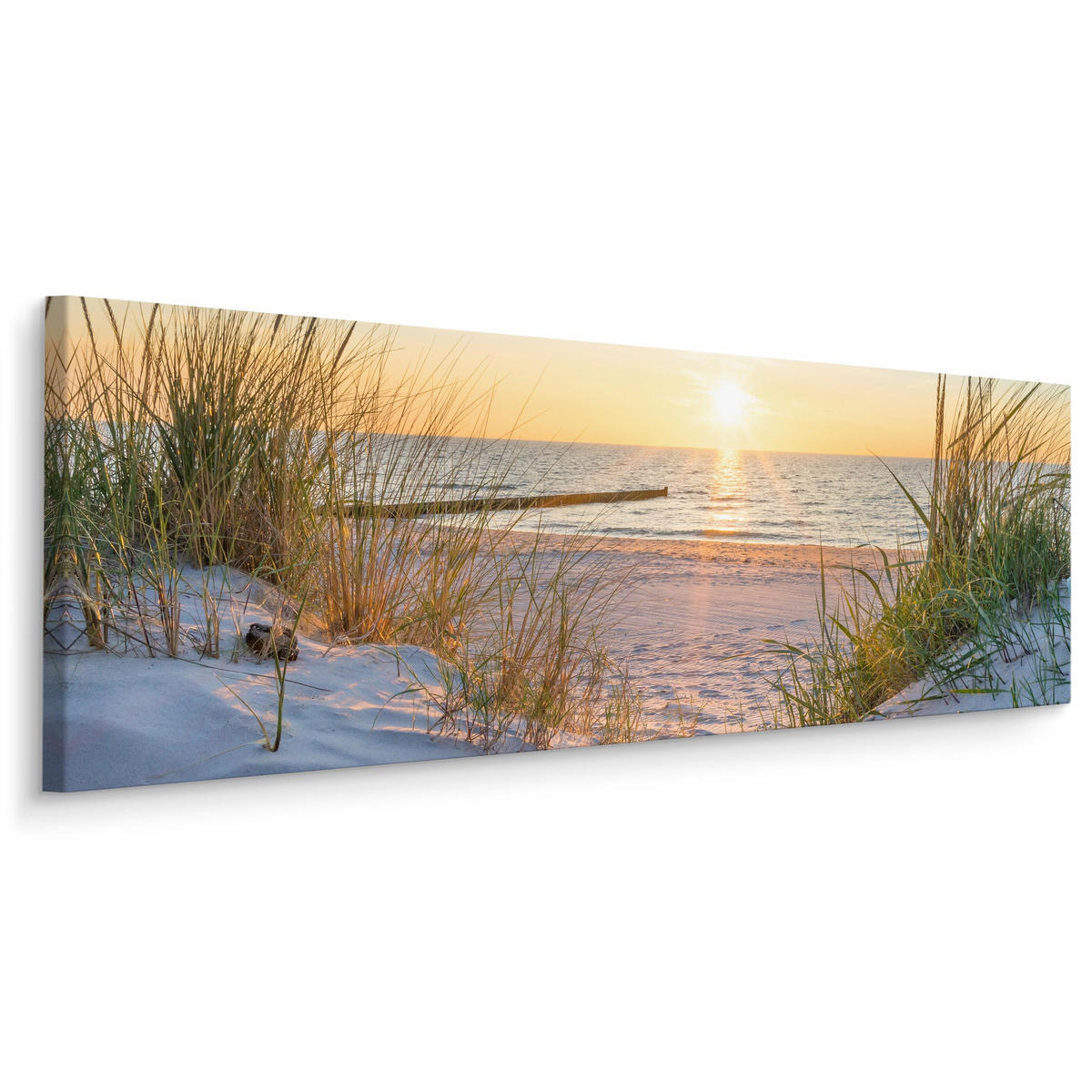 PANORAMABILD Strand Meer Landschaft 3D 145x45cm - Beige/Gelb, Textil (145/45cm) - Muralo