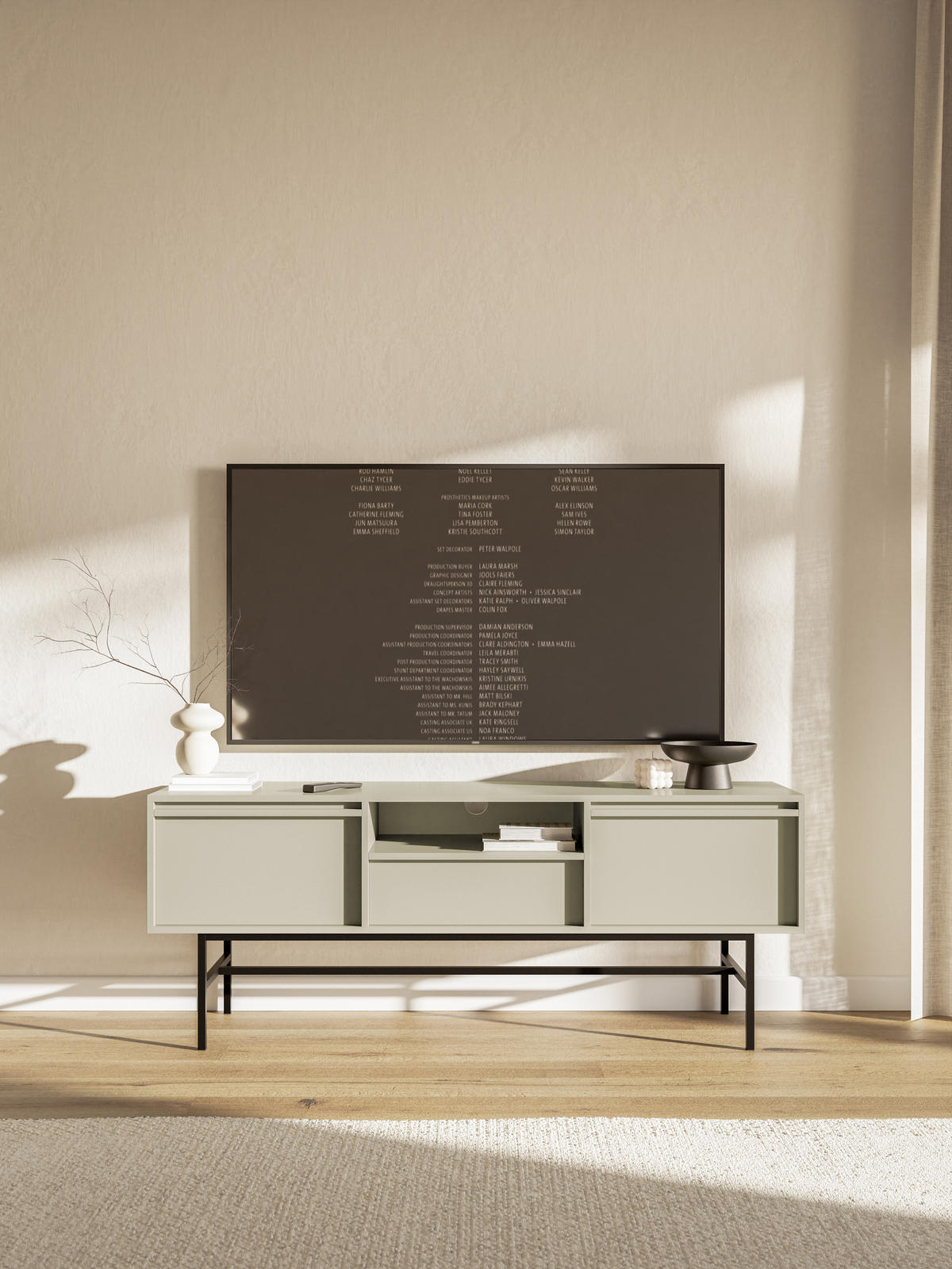 TV-SCHRANK Evo Graubeige mit Metallgestell 154 cm - Greige/Schwarz, Holzwerkstoff/Metall (154/59.8/39cm) - Selsey