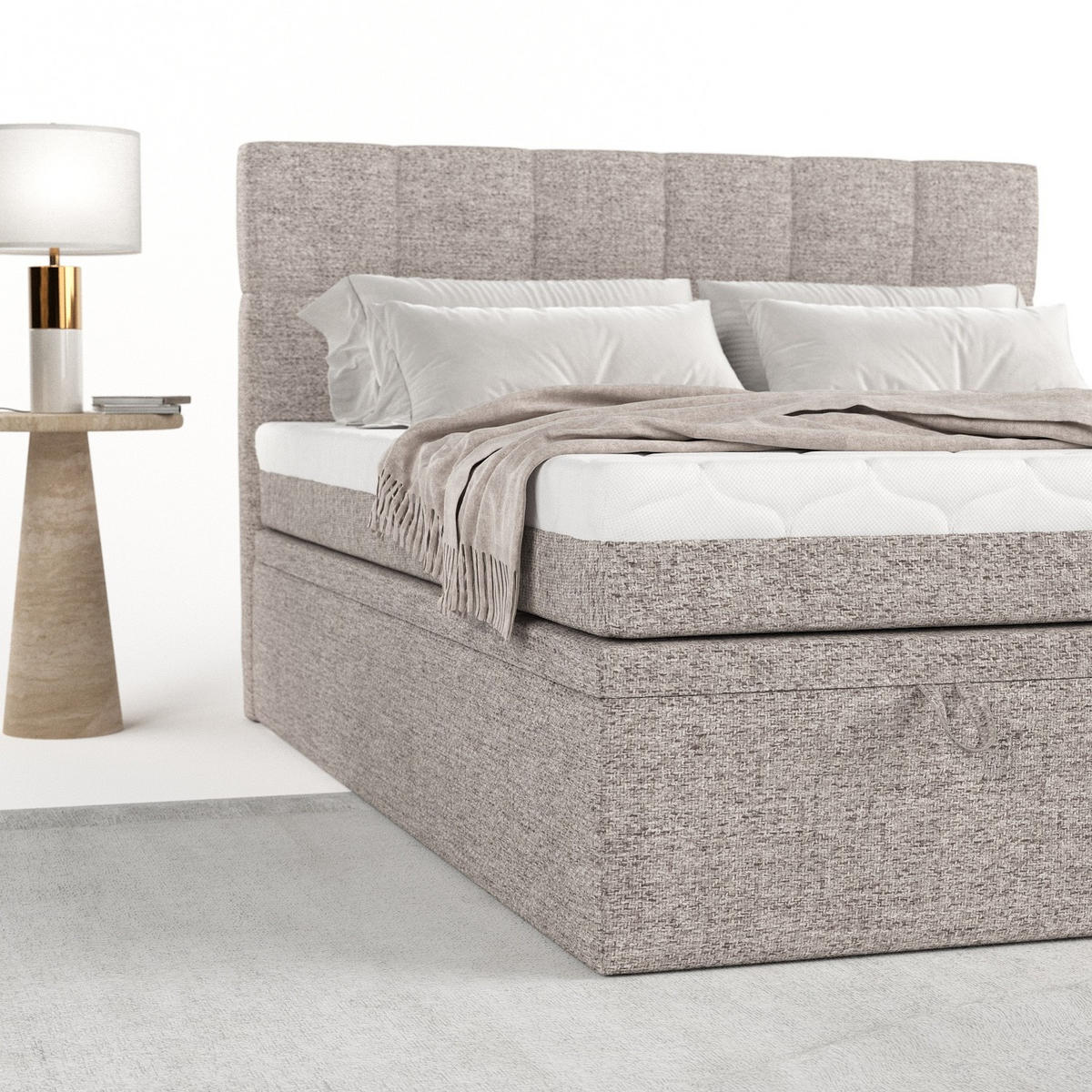 BOXBETT Elano 200/200 cm Beige im Neve Stoff - Beige/Schwarz, Holz/Holzwerkstoff (200/200cm) - AltaBeds