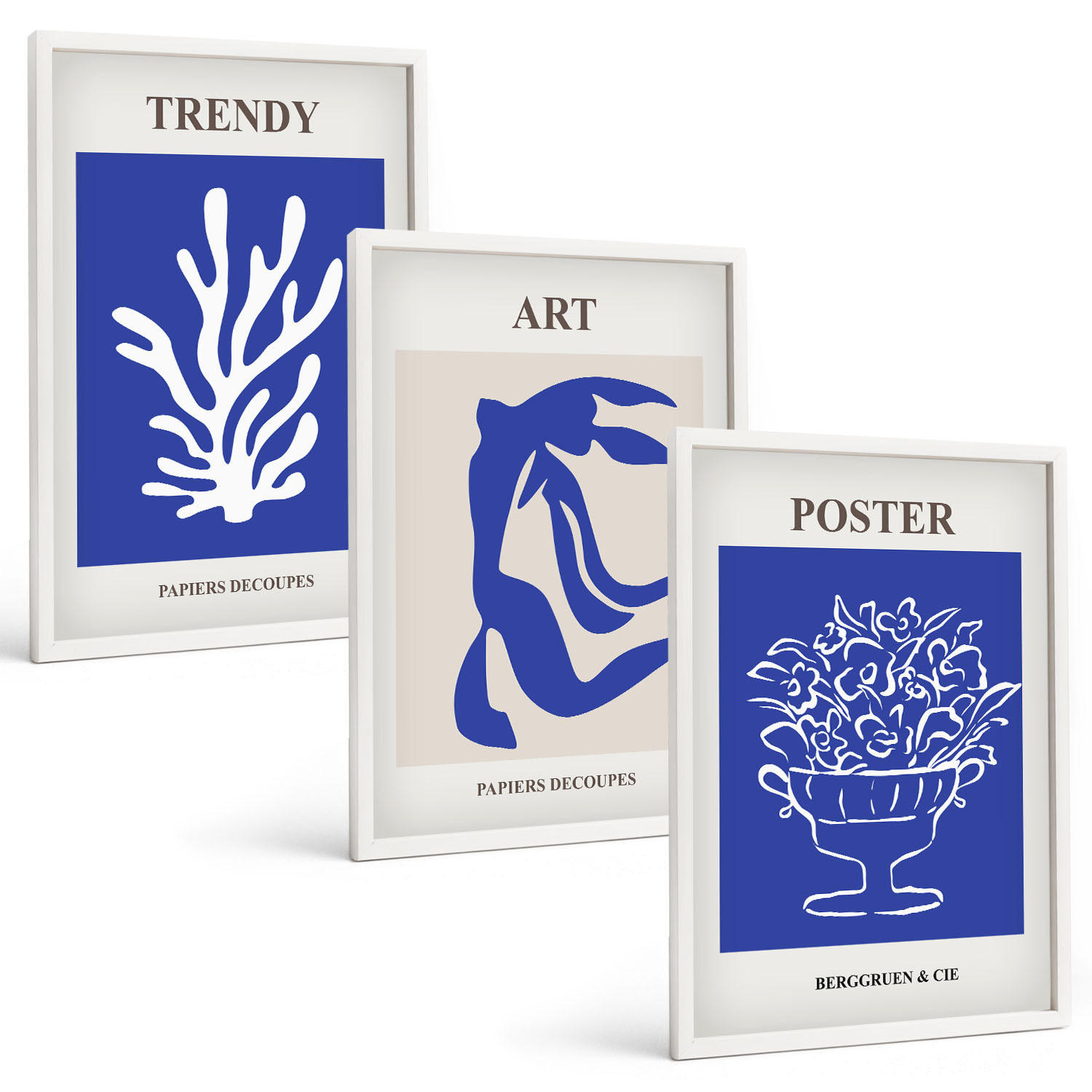 BILDER SET 3er Set - 40x60 cm Weißer Rahmen - Matisses abstrakte Plakate - Weiß, Kunststoff (40/60cm) - TULUP
