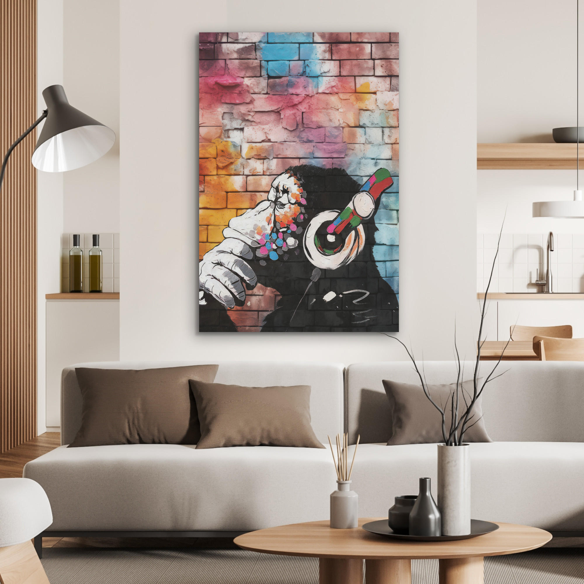 AKUSTIKPANEEL Affe - Graffiti - Musik 70x100 cm - Multicolor, Textil (70/0.9/100cm) - MuchoWow