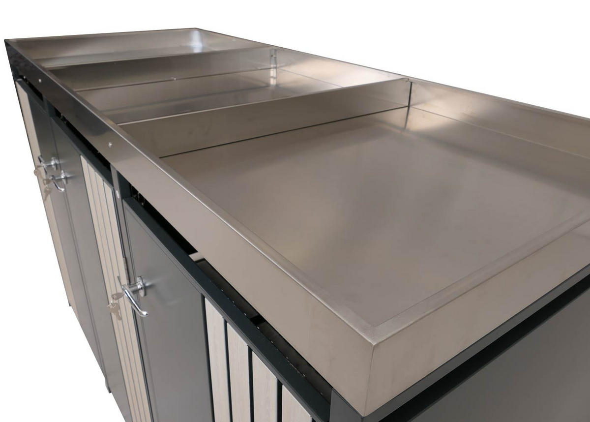 MÜLLTONNENBOX 3er mit Pflanzkasten HxBxT 125x196x84cm Anthrazit Holzoptik hell - Anthrazit, Metall (196/125/84cm) - PROREGAL