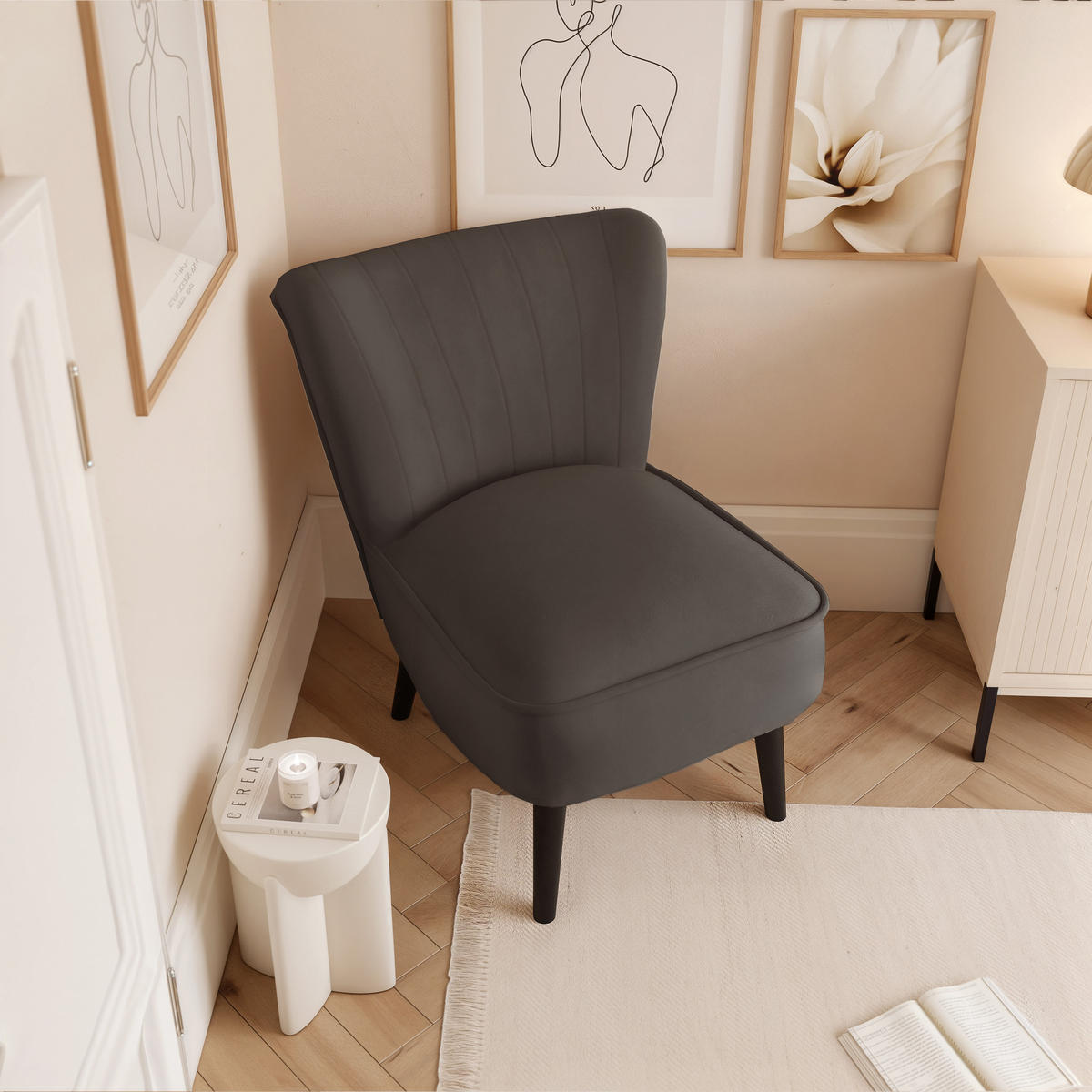 SESSEL DANTE 67/76/76 cm, Samtstoff Dunkelgrau - Dunkelgrau/Schwarz, Holz/Textil (67/76/76cm) - Idohome