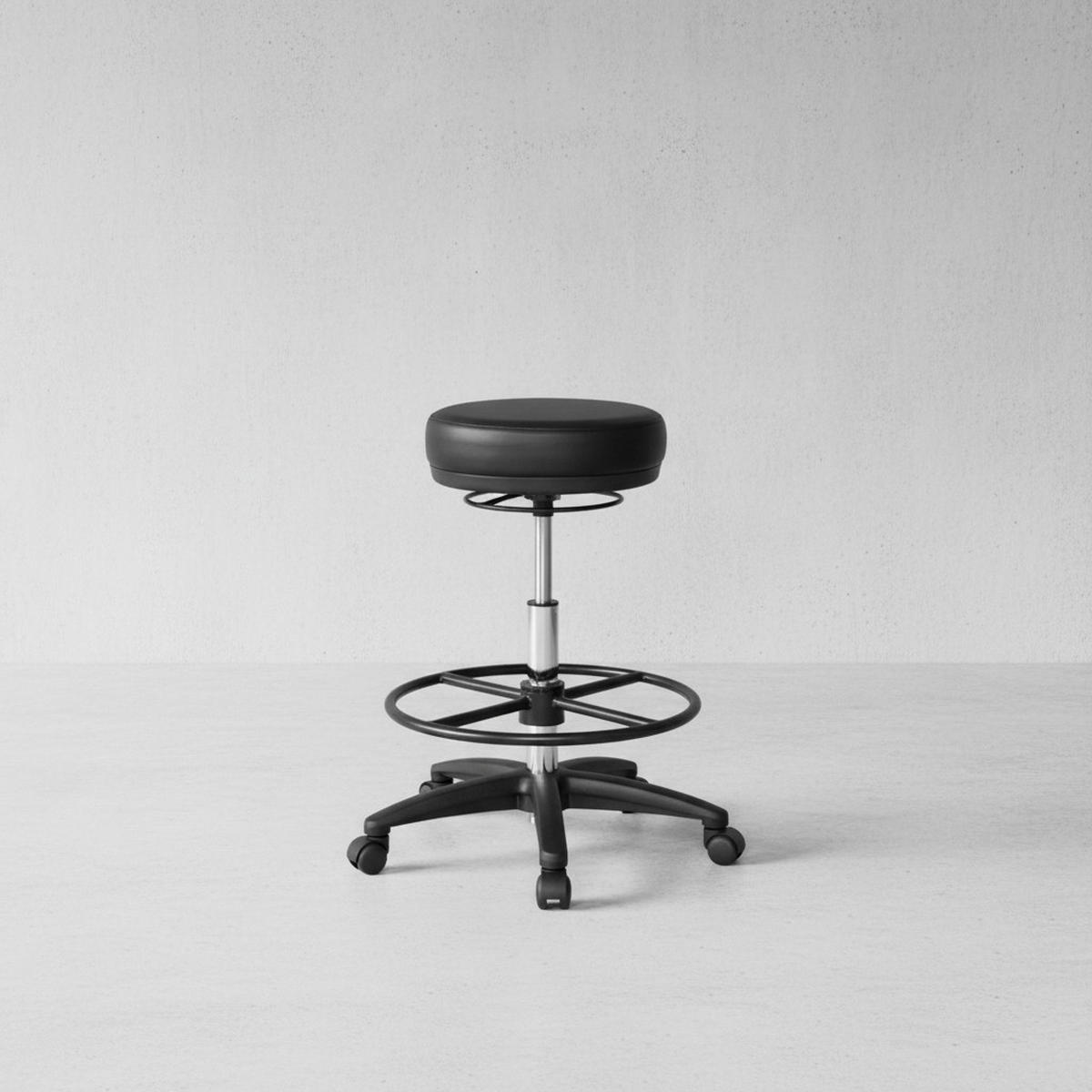 ARBEITSHOCKER Kunstleder mit Fußablage, Kunststoff-Fußkreuz, drehbar LIVORNO - Schwarz, Kunststoff/Textil (60/88/60cm) - KADIMA DESIGN