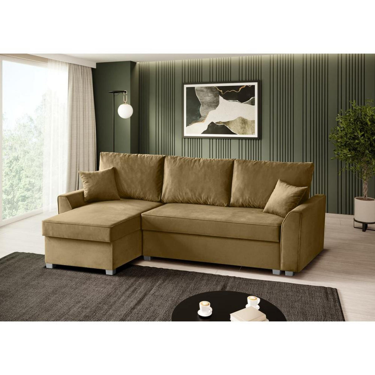 ECKSCHLAFSOFA Teramo dunkelgelb - Dunkelgelb/Schwarz, Kunststoff/Textil (235/150cm) - Beautysofa
