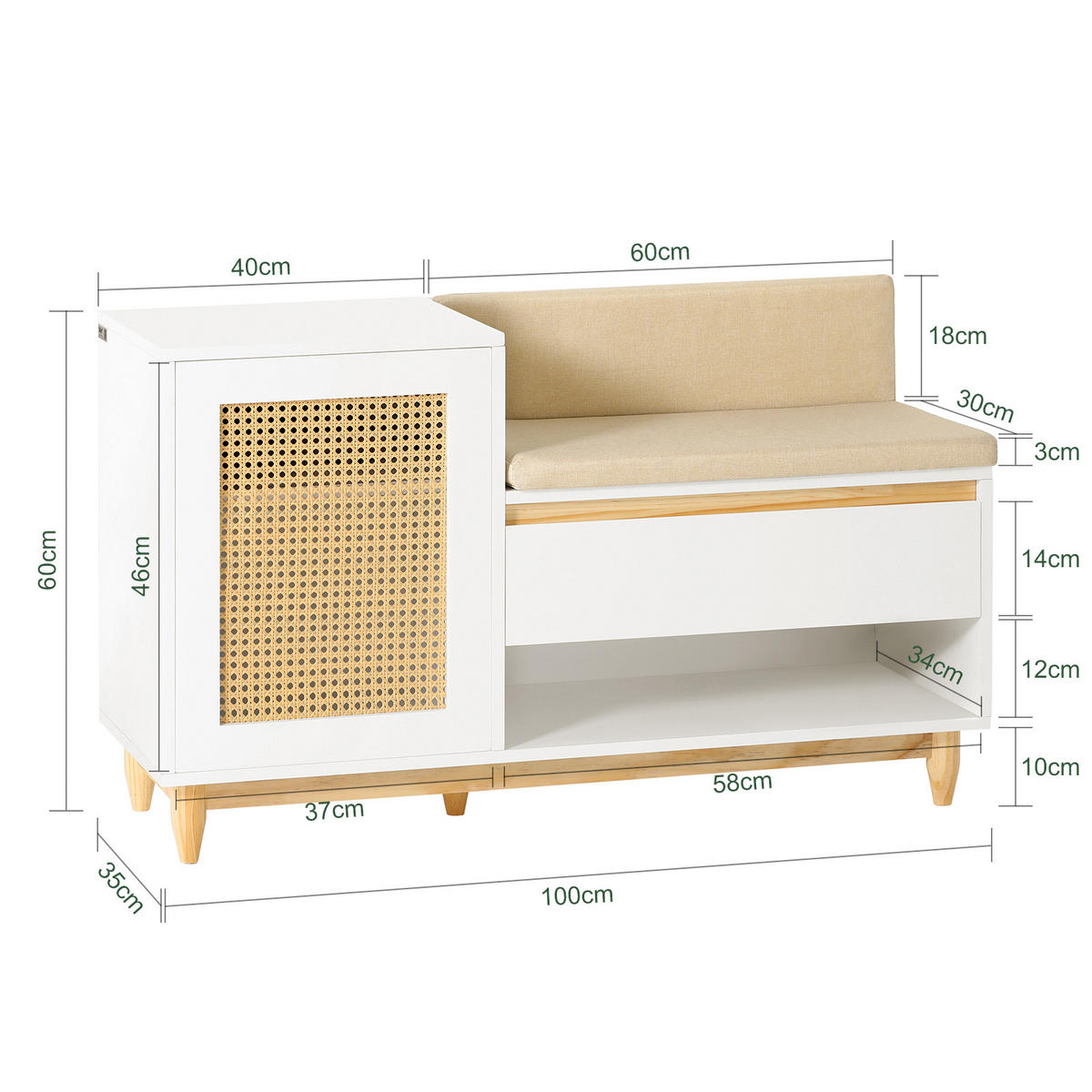SCHUHBANK Weiß - Weiß, Holz/Holzwerkstoff (100/60/35cm) - SoBuy