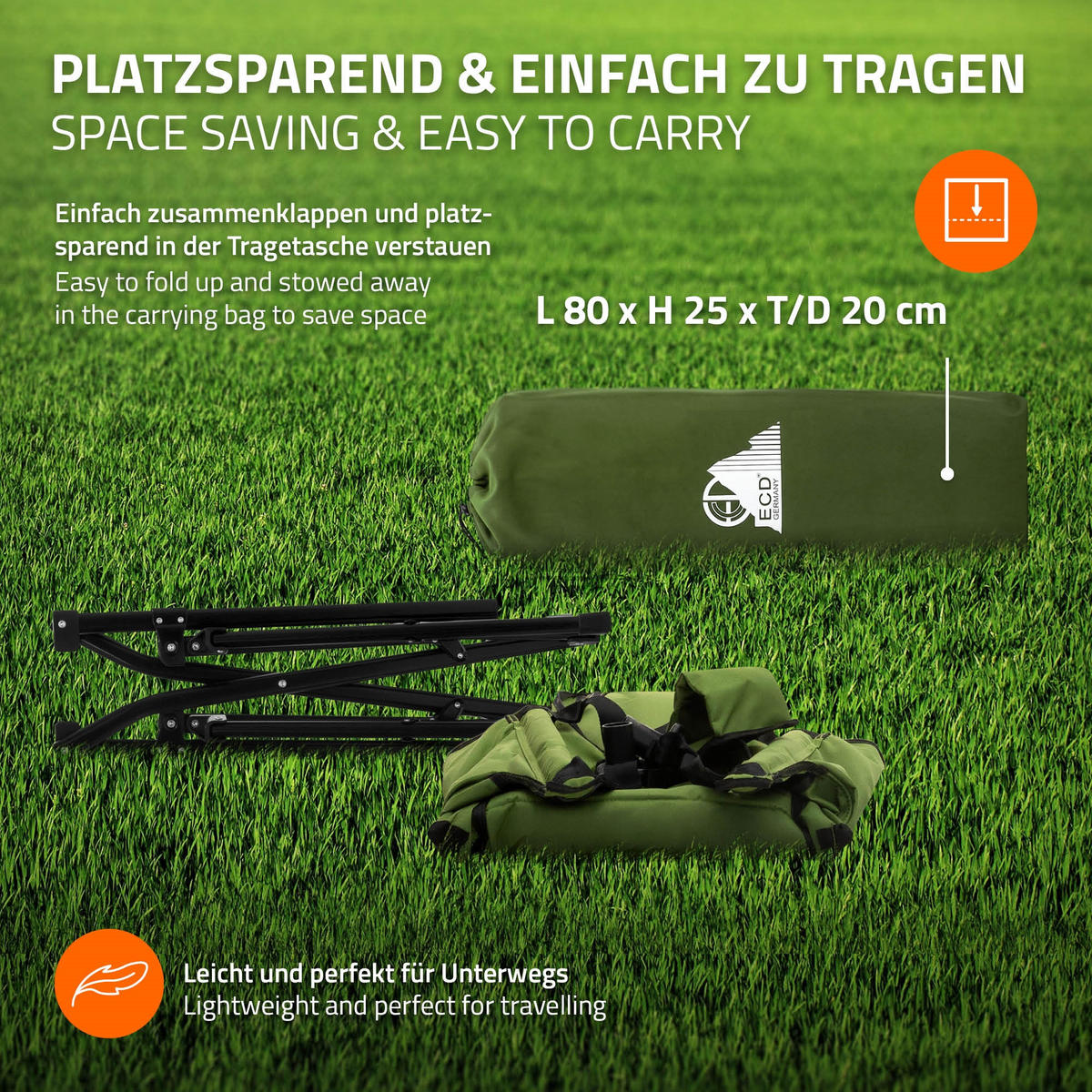 CAMPING-SCHAUKELSTUHL faltbar Khaki mit Stahlgestell 82x105x107 cm - Grün, Textil (105/107/82cm) - ECD-Germany
