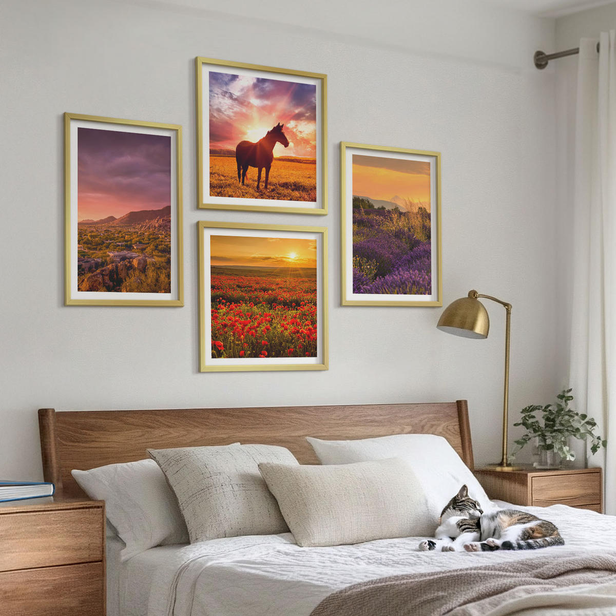 BILDER SET 4er Set - 50x50 cm & 40x60 cm Goldrahmen - Berglandschaft Rosslavendel - Goldfarben, Kunststoff (50/50cm) - TULUP