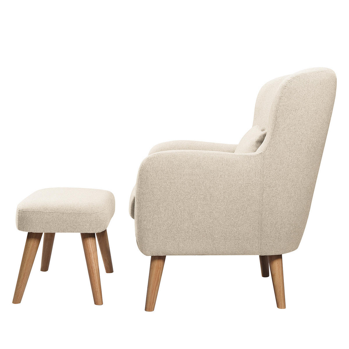 SESSEL mit Hocker - Beige, Holz/Birkenholz (75/96/78cm) - home24