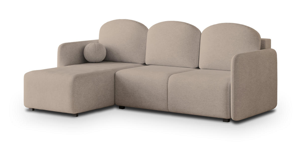 ECKSOFA SUVINO Beige Geflochtener Stoff mit Schlaffunktion - Beige, Holz (230/143cm) - MASSENO
