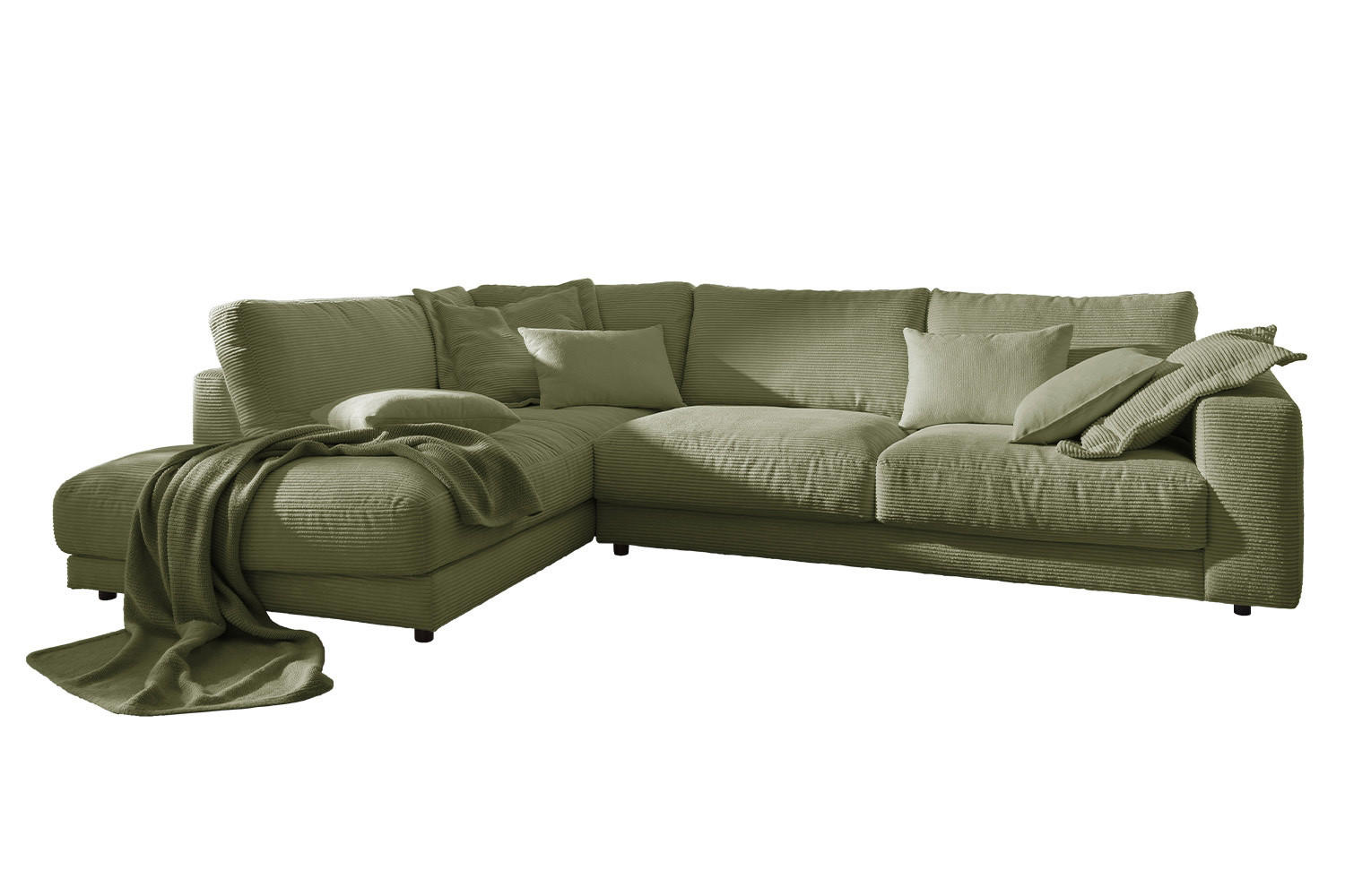 ECKSOFA MADELINE Grün Cord - Schwarz/Grün, Kunststoff/Textil (325/224cm) - KAWOLA