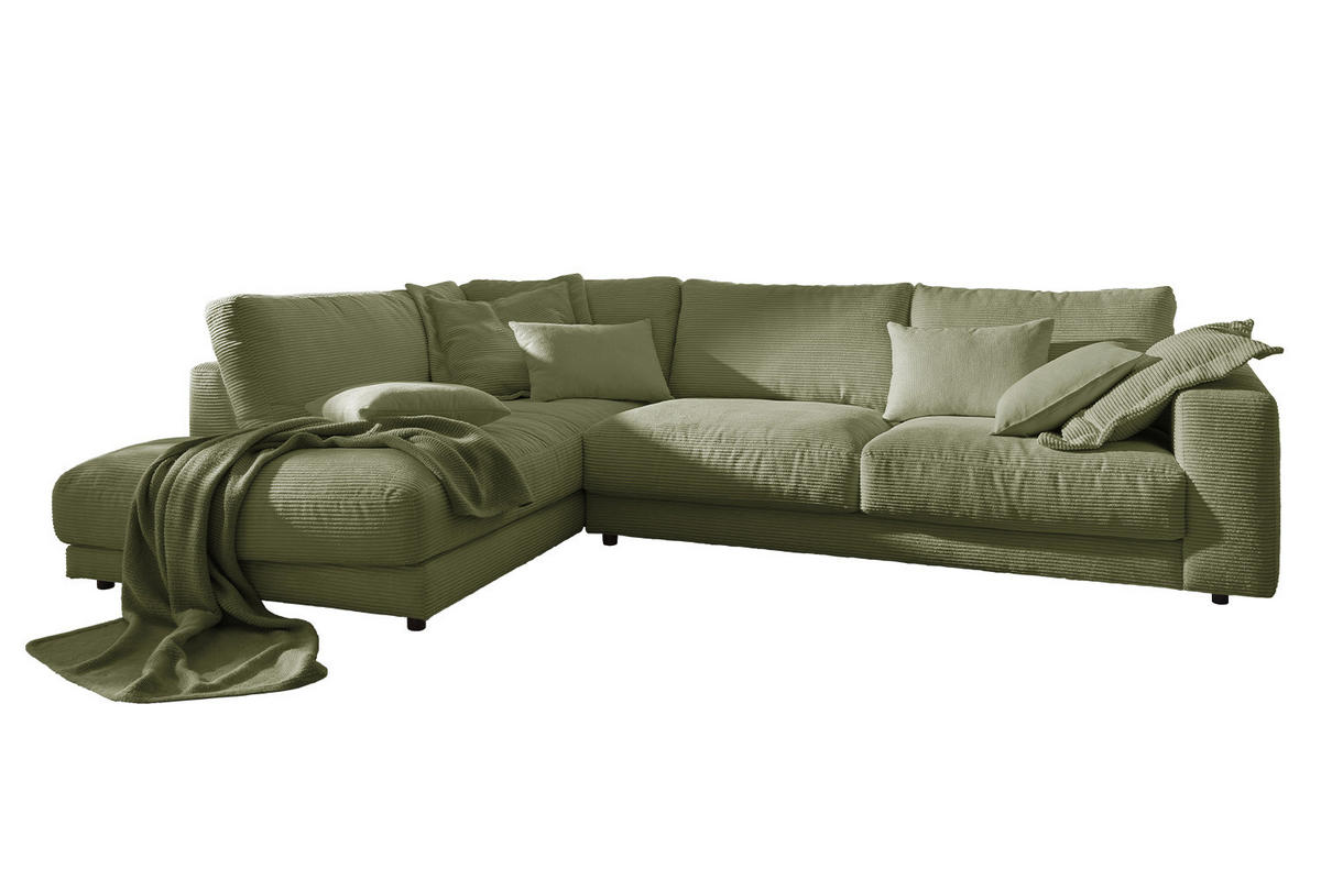 ECKSOFA MADELINE Grün Cord - Schwarz/Grün, Kunststoff/Textil (325/224cm) - KAWOLA