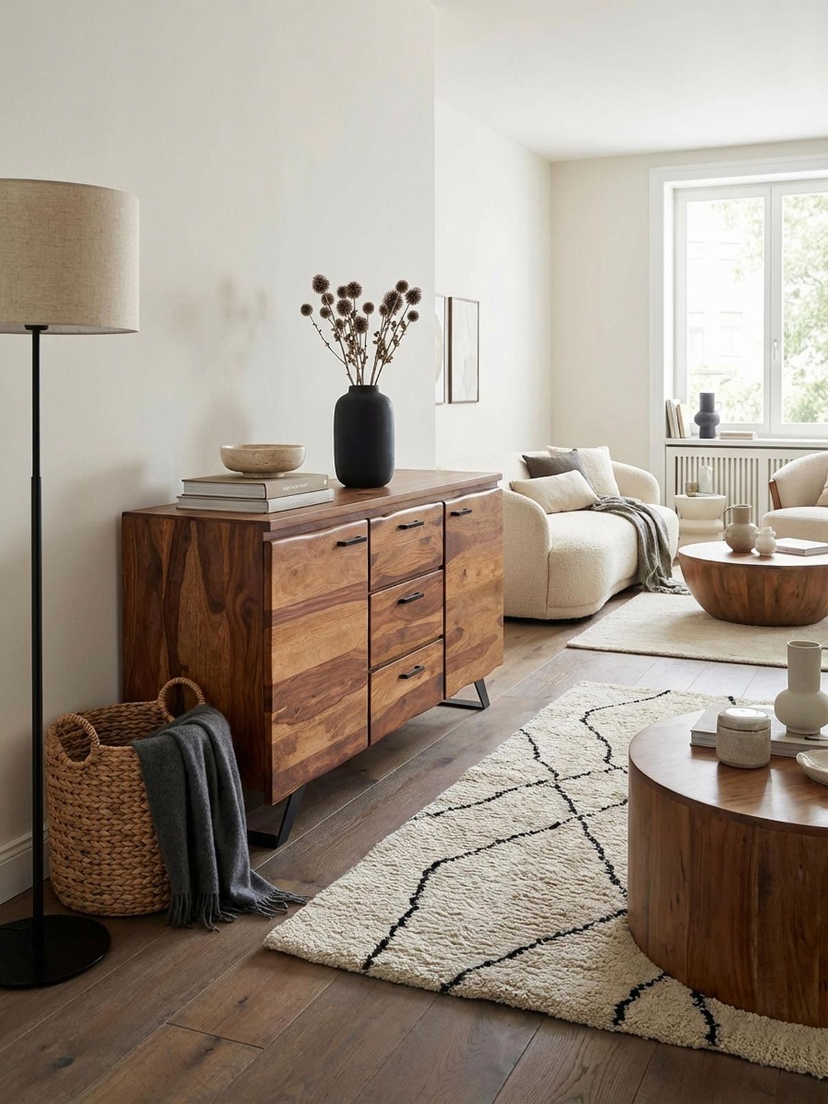 SIDEBOARD – Massivholz, 145x82x45 cm, mit Baumkante, Metallgestell - Schwarz/Braun, Holz/Metall (145/82/45cm) - KADIMA DESIGN