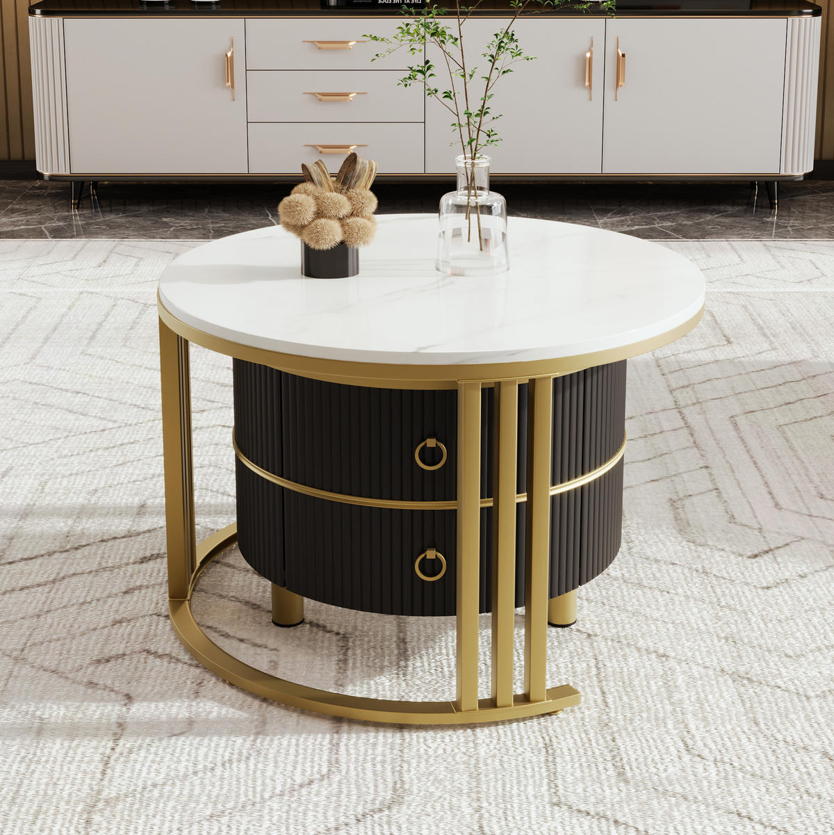 COUCHTISCH-SET 70/70/46 + 50/50/40 cm in Schwarz mit Schubladen - Schwarz, Holzwerkstoff (70/70/46cm) - Flora Grace