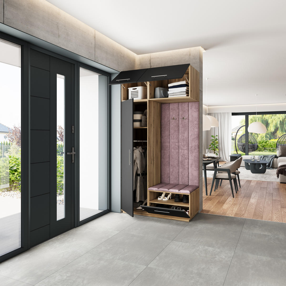 GARDEROBENSCHRANK REMA 120/240/60 cm Modern Garderobe-Set Eiche Wotan - Eiche Wotan/Lila, Holzwerkstoff (120/240/60cm) - MASSENO