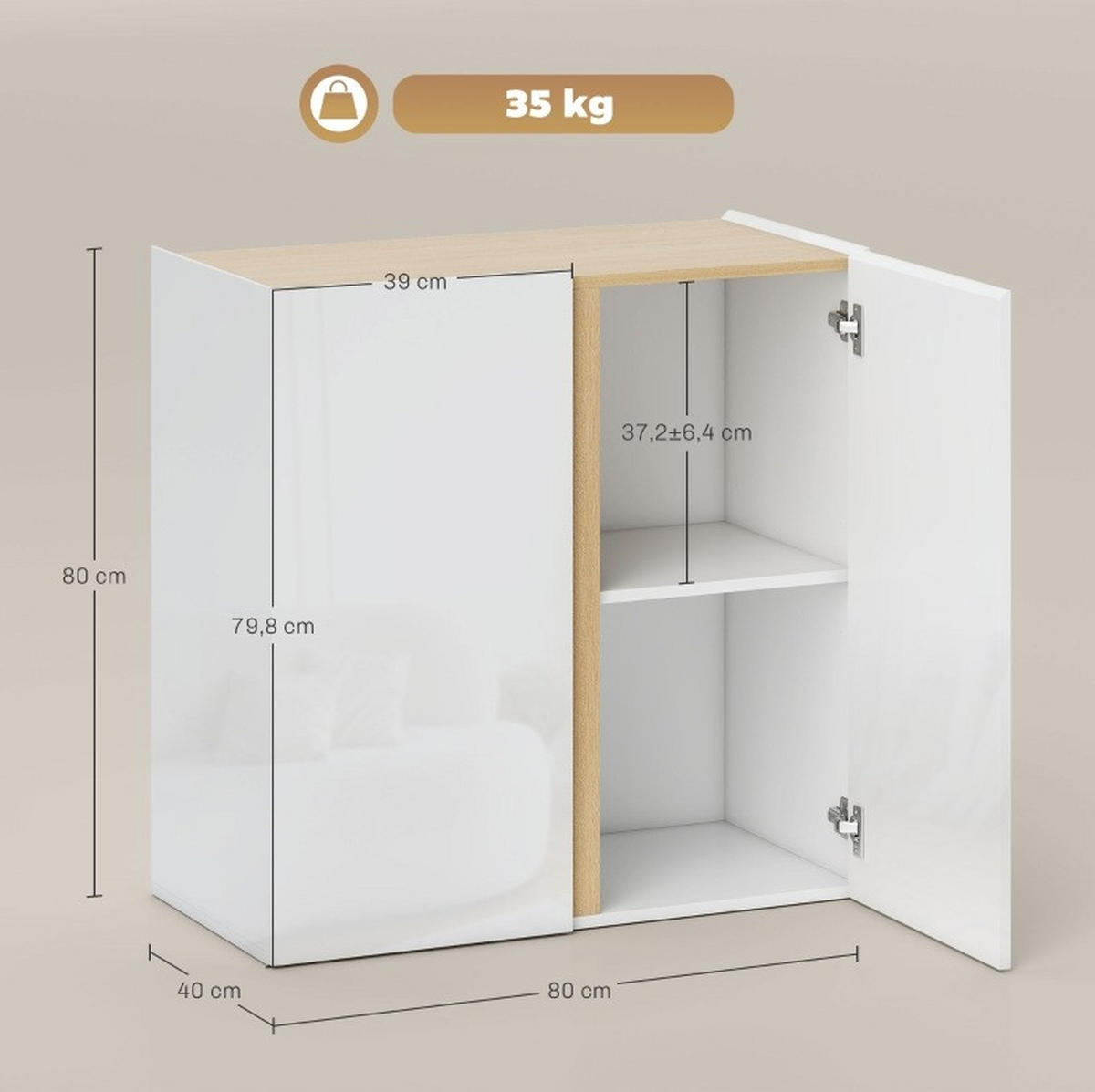 SIDEBOARD 80/40/80 cm Weiß aus Holz mit Soft-Close-Türen - Weiß, Holz (80/80/40cm) - OKWISH