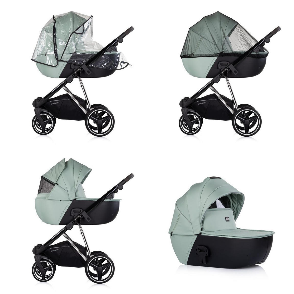 KOMBIKINDERWAGEN 3in1 Imperium grün Babyschale Babywanne Tasche Korb Gurt - Grün, Metall (98/59/110cm) - Chipolino